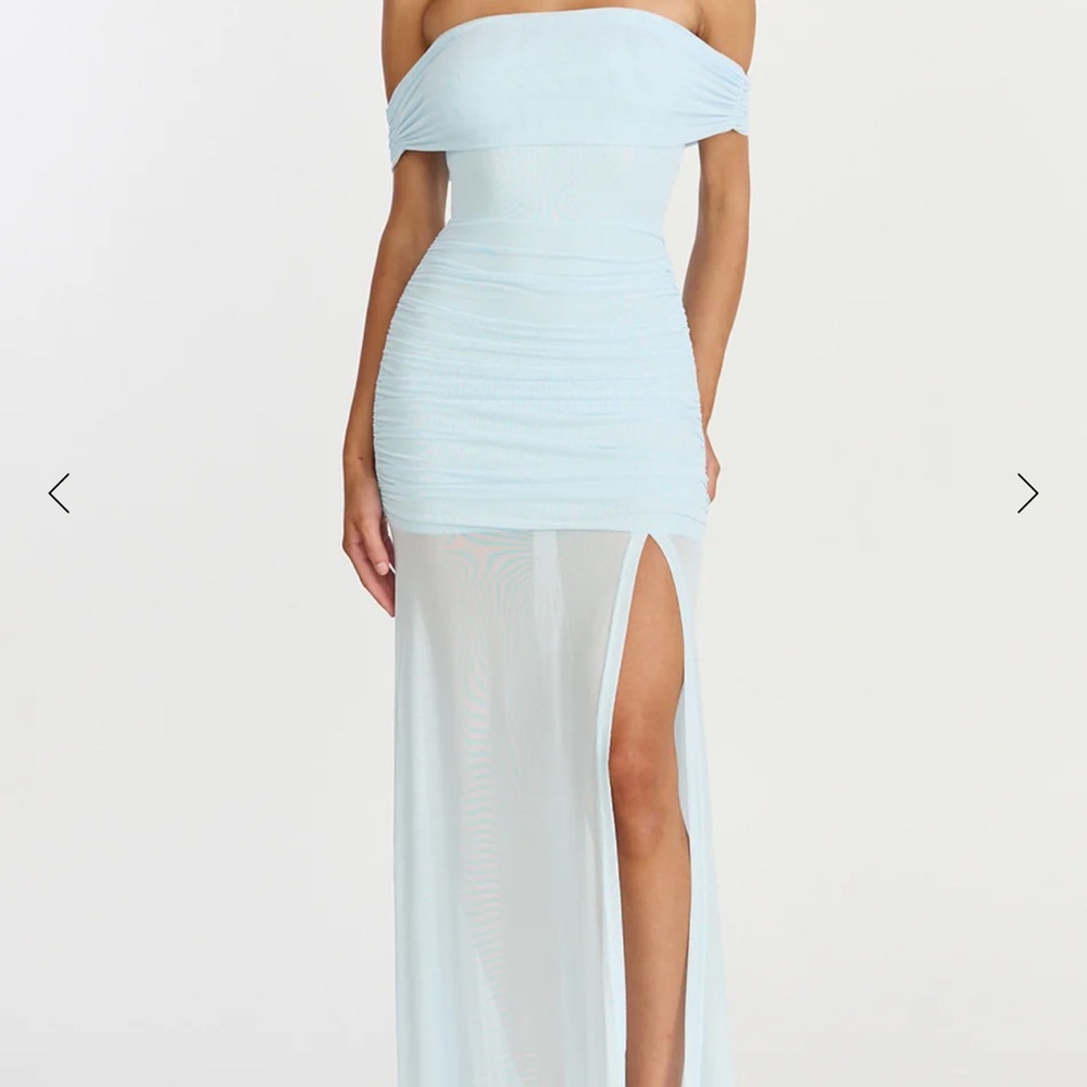 Off-Shoulder Light Blue Maxi Dress with Thigh Slit (LETICIA MAXI DRESS)